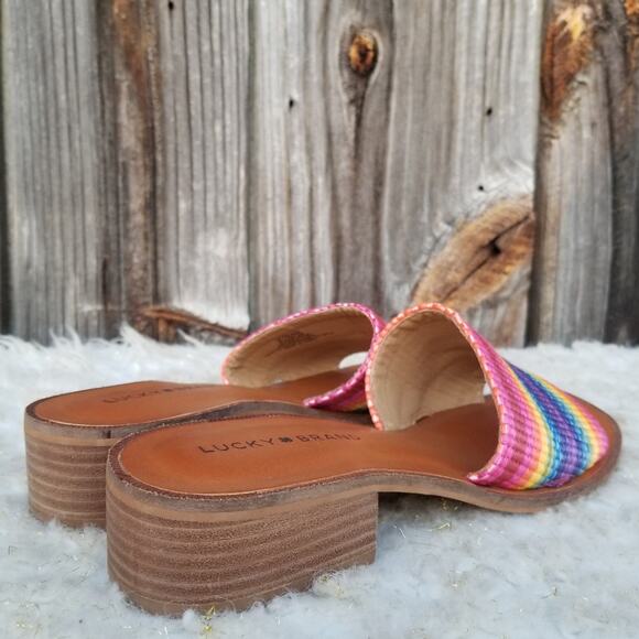 Rainbow Stripe Sandals Lucky Brand Frijana Slide Size 8.5 Pride Kidcore Mule EUC - Picture 8 of 13